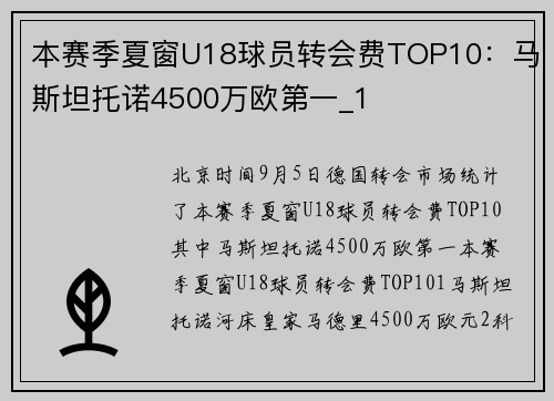 本赛季夏窗U18球员转会费TOP10：马斯坦托诺4500万欧第一_1